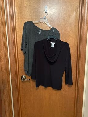 Set of 2: size Large: black dressy cowlneck w/lace and Apt 9 grey top